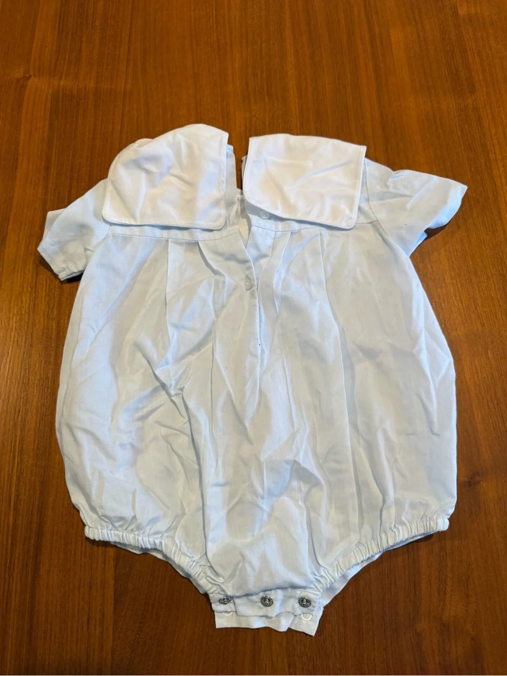 Petit Ami Light Blue Baby Bubble Romper with Embroidered Yoke